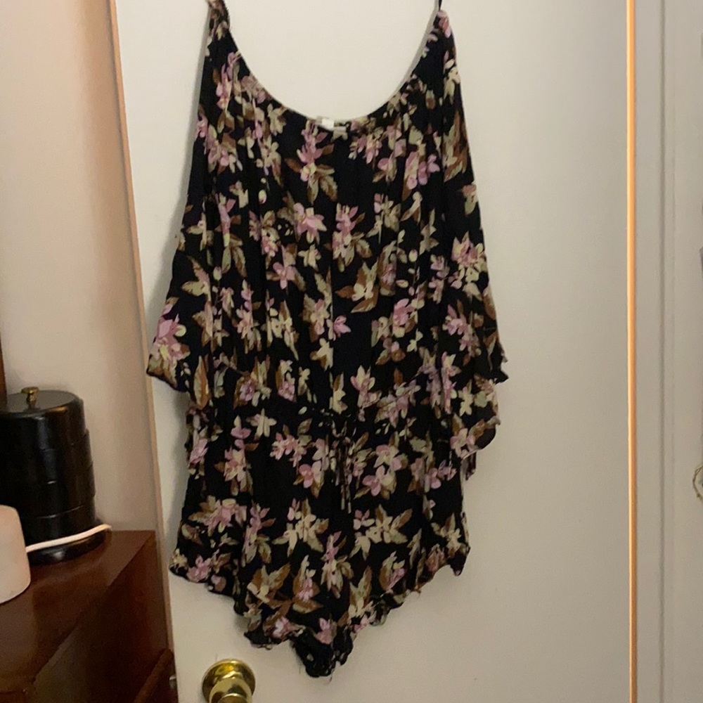 Floral, off the shoulder, long sleeve romper